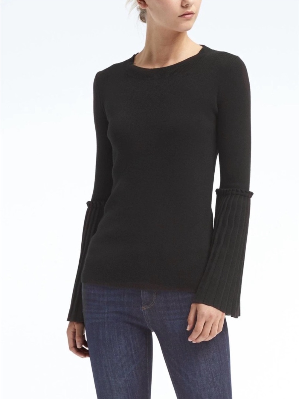 Banana Republic Black Fluted Pleated Bell Sleeve Sweater - Womens Size M